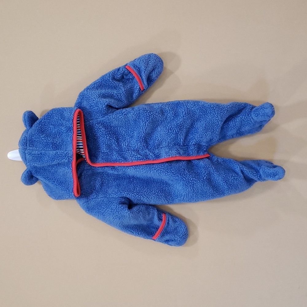 Blue Fuzzy Hooded One-Piece Magnetic Me with Red Trim 0-3 Month